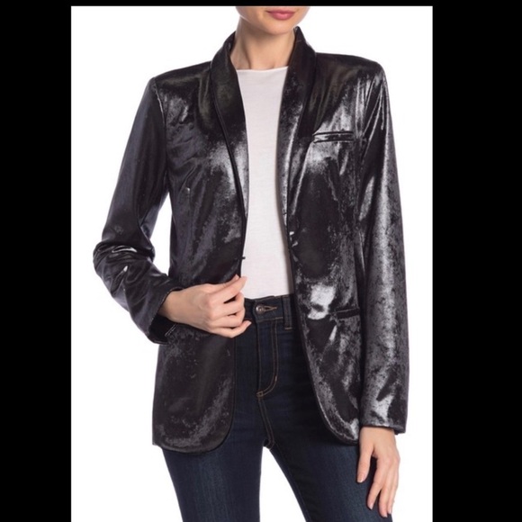 J.O.A. Crushed Velvet Blazer dark charcoal shawl collar shiny soft layering - Picture 2 of 15